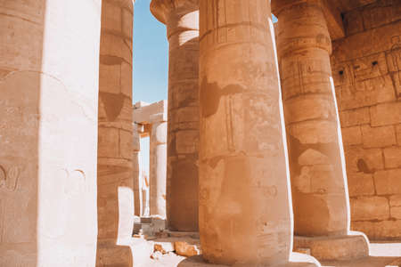Ruins of the Egyptian temple of Ramesseum, the funeral temple of Pharaoh Ramses II XIII century BC, near the modern city of Luxor.の写真素材
