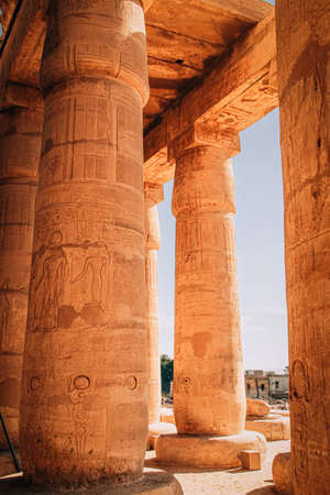 Ruins of the Egyptian temple of Ramesseum, the funeral temple of Pharaoh Ramses II XIII century BC, near the modern city of Luxor.の写真素材