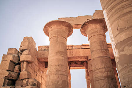 Ruins of the Egyptian temple of Ramesseum, the funeral temple of Pharaoh Ramses II XIII century BC, near the modern city of Luxor.の写真素材