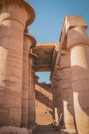 Ruins of the Egyptian temple of Ramesseum, the funeral temple of Pharaoh Ramses II XIII century BC, near the modern city of Luxor.の写真素材