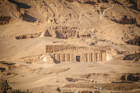 The necropolis of Sheikh Abd al-Qurna, or the Valley of the Nobles, on the western bank of the Nile, near the modern city of Luxor.の写真素材