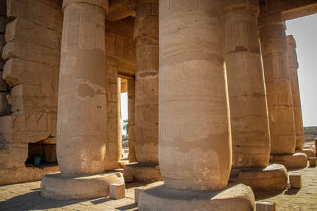 Ruins of the Egyptian temple of Ramesseum, the funeral temple of Pharaoh Ramses II XIII century BC, near the modern city of Luxor.の写真素材