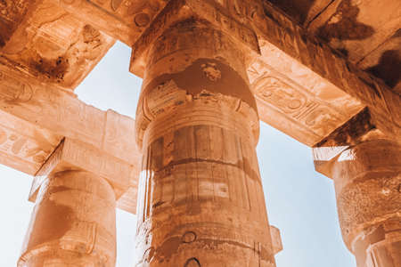 Ruins of the Egyptian temple of Ramesseum, the funeral temple of Pharaoh Ramses II XIII century BC, near the modern city of Luxor.の写真素材
