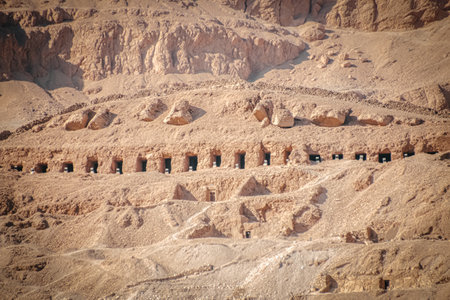 The necropolis of Sheikh Abd al-Qurna, or the Valley of the Nobles, on the western bank of the Nile, near the modern city of Luxor.の写真素材