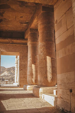 Ruins of the Egyptian temple of Ramesseum, the funeral temple of Pharaoh Ramses II XIII century BC, near the modern city of Luxor.の写真素材
