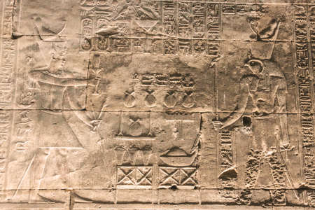 Bas-reliefs of the ancient Temple of Horus in Edfu, Egypt