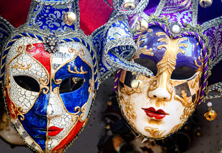 bright colorful carnival masks in Venice, Italyの写真素材