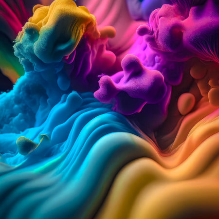 Bright and fantastic colorful background, voluminous textured background wallpaper. Generative AI illustrator.の素材