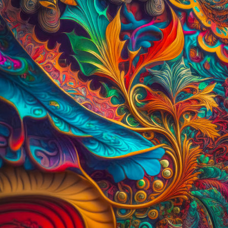 Bright and colorful background, with a bright oriental patternの素材