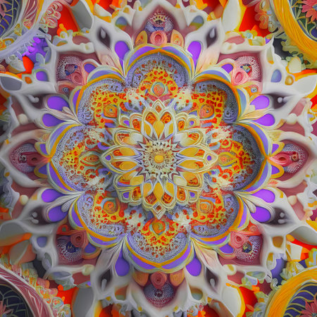 Bright and colorful graphic background, mandala with bright oriental patternの素材