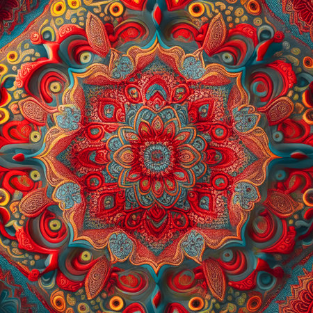 Bright and colorful graphic background, mandala with bright oriental patternの素材