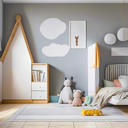 Interior of a cute modern children's room. Generative AI.の素材