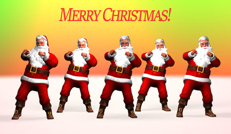 Merry Christmas Santa Clauses are dancing. 3d rendering.の写真素材