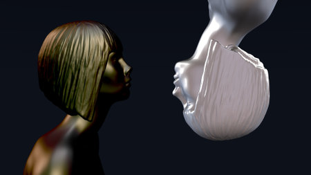Dark and light girls opposite each other. 3D rendering.の写真素材
