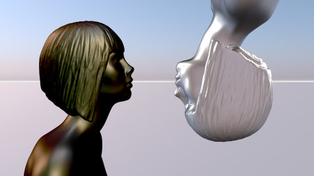 Dark and light girls opposite each other. 3D rendering.の写真素材