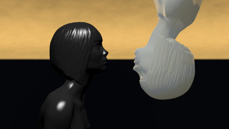 Dark and light girls opposite each other. 3D rendering.の写真素材