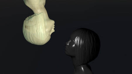 Dark and light girls opposite each other. 3D rendering.の写真素材