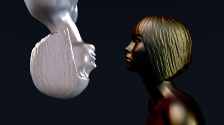 Dark and light girls opposite each other. 3D rendering.の写真素材