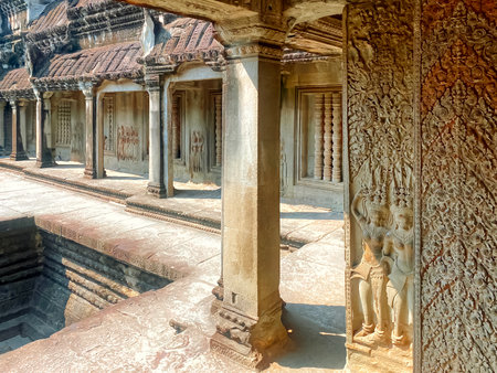 Angkor Wat, a temple complex in honor of the god Vishnu, built in the Angkor region, Siem Reap province in northern Cambodia.の写真素材