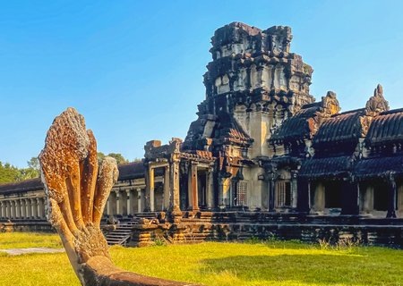 Angkor Wat, a temple complex in honor of the god Vishnu, built in the Angkor region, Siem Reap province in northern Cambodia.の写真素材