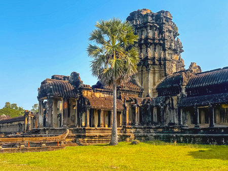 Angkor Wat, a temple complex in honor of the god Vishnu, built in the Angkor region, Siem Reap province in northern Cambodia.の写真素材