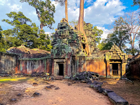 Ta Prohm, a mysterious temple of the Khmer civilization, located on the territory of Angkor in Cambodia.の写真素材