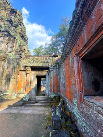 Ta Prohm, a mysterious temple of the Khmer civilization, located on the territory of Angkor in Cambodia.の写真素材