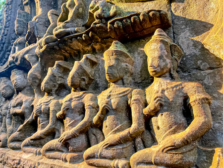 Ta Prohm, a mysterious temple of the Khmer civilization, located on the territory of Angkor in Cambodia.の写真素材