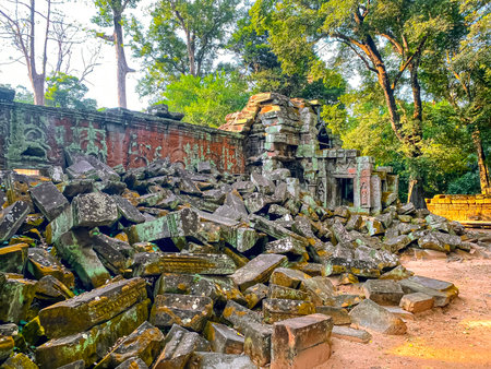 Ta Prohm, a mysterious temple of the Khmer civilization, located on the territory of Angkor in Cambodia.の写真素材