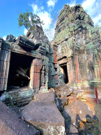Ta Prohm, a mysterious temple of the Khmer civilization, located on the territory of Angkor in Cambodia.の写真素材