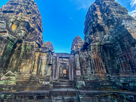 Ta Prohm, a mysterious temple of the Khmer civilization, located on the territory of Angkor in Cambodia.の写真素材