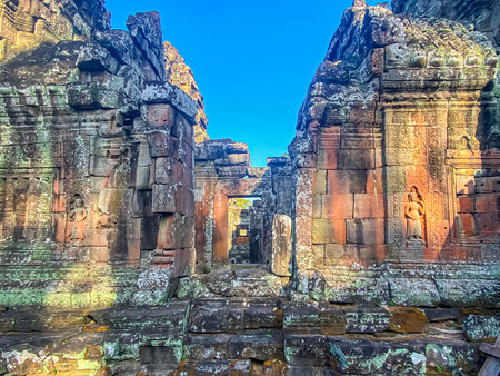 Ta Prohm, a mysterious temple of the Khmer civilization, located on the territory of Angkor in Cambodia.の写真素材