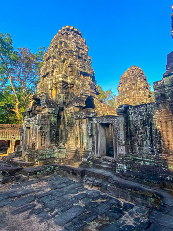 Ta Prohm, a mysterious temple of the Khmer civilization, located on the territory of Angkor in Cambodia.の写真素材