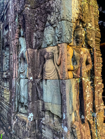 Ta Prohm, a mysterious temple of the Khmer civilization, located on the territory of Angkor in Cambodia.の写真素材