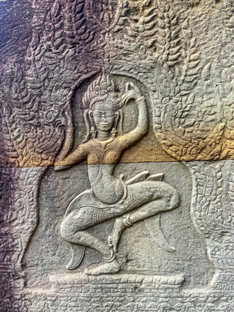 Ta Prohm, a mysterious temple of the Khmer civilization, located on the territory of Angkor in Cambodia.の写真素材