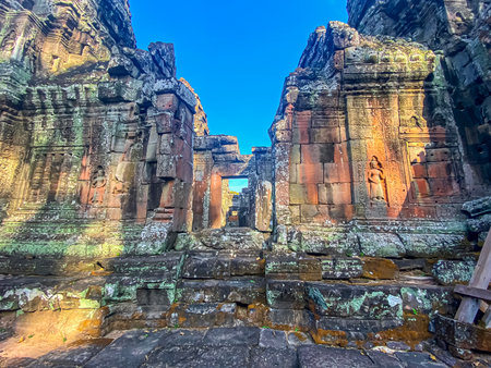 Ta Prohm, a mysterious temple of the Khmer civilization, located on the territory of Angkor in Cambodia.の写真素材