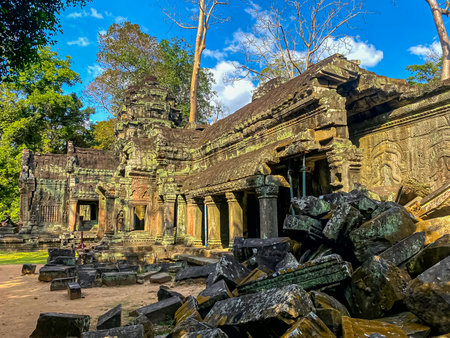 Ta Prohm, a mysterious temple of the Khmer civilization, located on the territory of Angkor in Cambodia.の写真素材