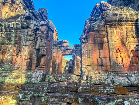 Ta Prohm, a mysterious temple of the Khmer civilization, located on the territory of Angkor in Cambodia.の写真素材