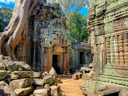 Ta Prohm, a mysterious temple of the Khmer civilization, located on the territory of Angkor in Cambodia.の写真素材