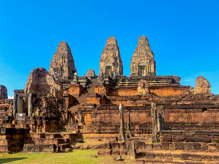 Pre-Rup, a temple-mountain dedicated to the god Shiva, a temple of the Khmer civilization, located on the territory of Angkor in Cambodia.の写真素材