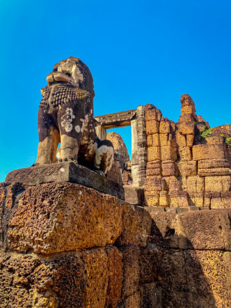 The East Mebon Mount Temple was erected in honor of the god Shiva, a temple of the Khmer civilization, located on the territory of Angkor in Cambodiaの写真素材