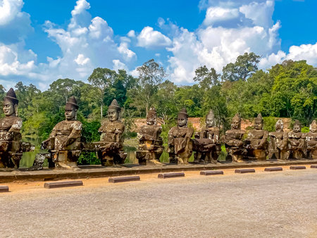 The three-level Mount Bayon Temple, a temple of the Khmer civilization, located on the territory of Angkor in Cambodia.の写真素材