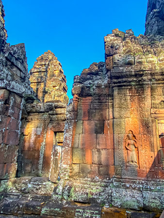 Ta Prohm, a mysterious temple of the Khmer civilization, located on the territory of Angkor in Cambodia.の写真素材