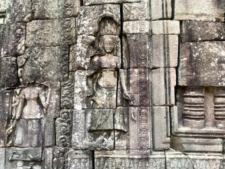 Ta Prohm, a mysterious temple of the Khmer civilization, located on the territory of Angkor in Cambodia.の写真素材