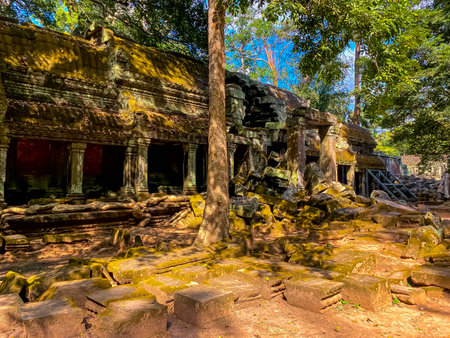 Ta Prohm, a mysterious temple of the Khmer civilization, located on the territory of Angkor in Cambodia.の写真素材