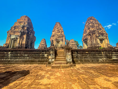 The East Mebon Mount Temple was erected in honor of the god Shiva, a temple of the Khmer civilization, located on the territory of Angkor in Cambodiaの写真素材