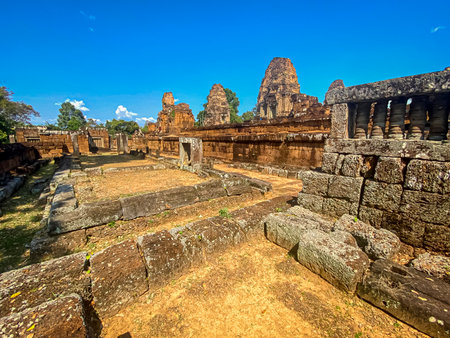 The East Mebon Mount Temple was erected in honor of the god Shiva, a temple of the Khmer civilization, located on the territory of Angkor in Cambodiaの写真素材