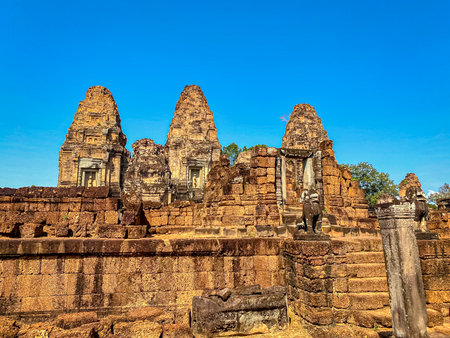 The East Mebon Mount Temple was erected in honor of the god Shiva, a temple of the Khmer civilization, located on the territory of Angkor in Cambodiaの写真素材