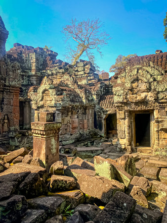 Preah Khan, Preah Khan Kampong Svay archaeological site, Angkor, Cambodia.の写真素材