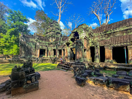 Ta Prohm, a mysterious temple of the Khmer civilization, located on the territory of Angkor in Cambodia.の写真素材